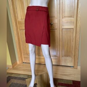 White House Black Market Belted Faux Wrap Rust Red Skirt Size 0 A-Line EUC #103